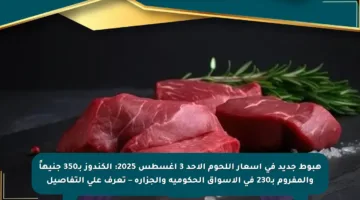 هبوط جديد في أسعار اللحوم الأحد 3 أغسطس 2025: الكندوز بـ350 جنيهاً والمفروم بـ230 في الأسواق الحكومية والجزارة – تعرف على التفاصيل
